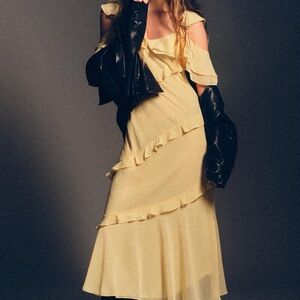 Elegant Yellow Ruffle Dress